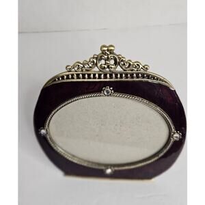 VTG Victorian Oval Enamel over silverplate frame rhinestone stud gold trim Crown